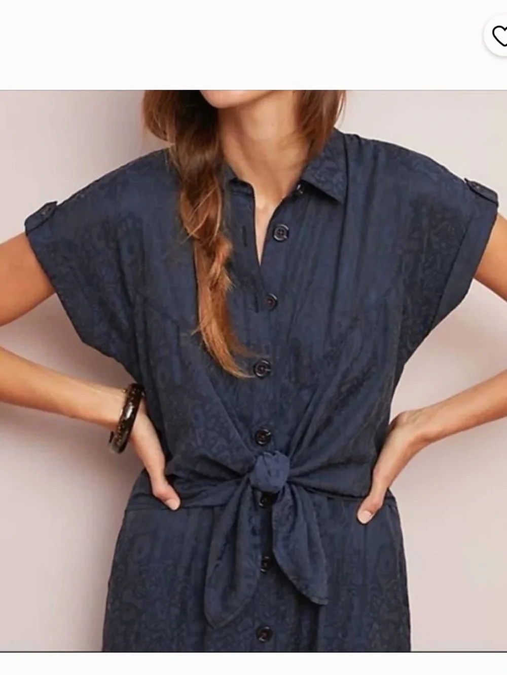 Ett:Twa James by Anthropologie Tie-Waist Button-Front Jumpsuit, Dark Navy Sz 12 - Picture 2 of 15